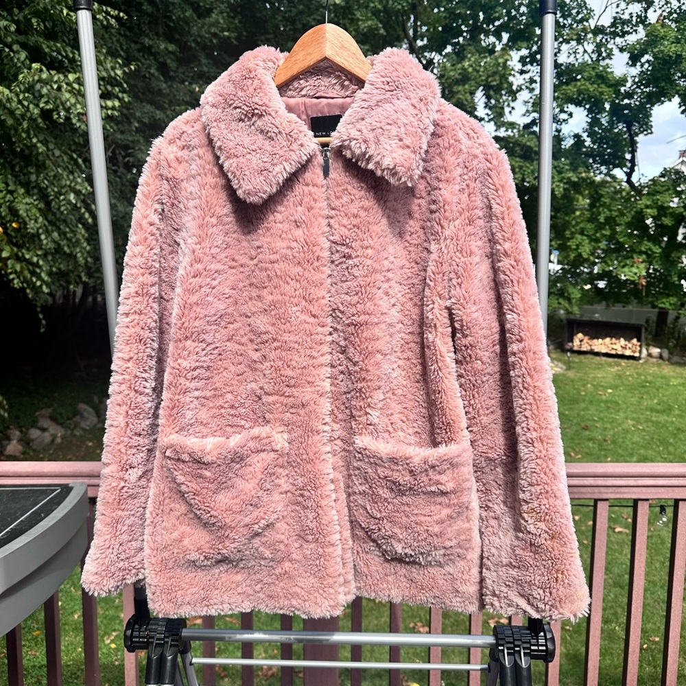 faux fur light pink coat